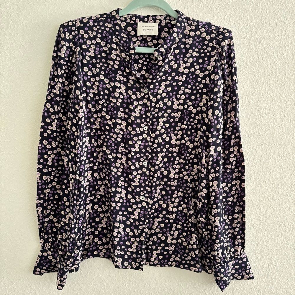 les coyotes de paris  lourdes floral shirt  in violet, size medium